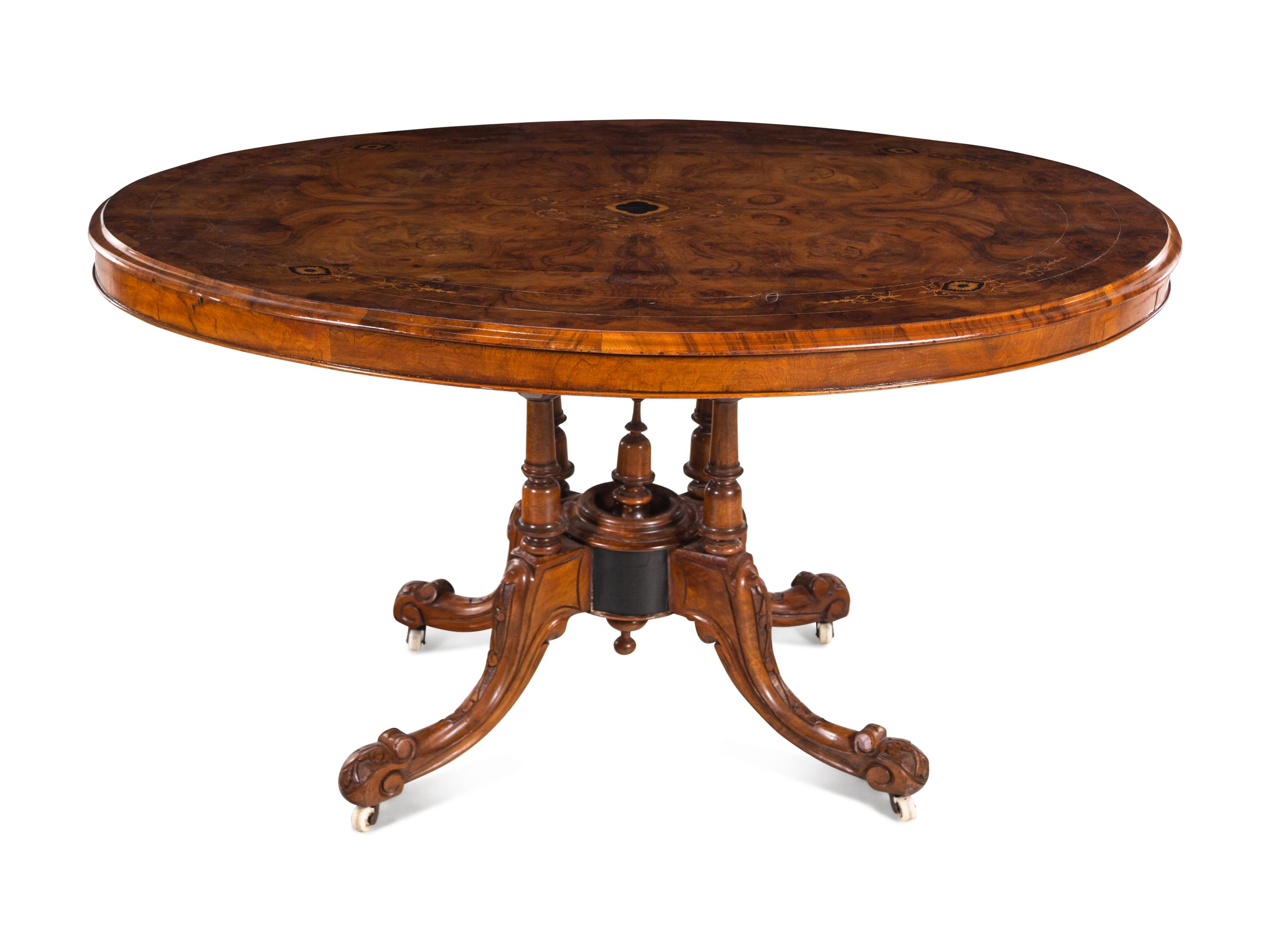 A Victorian Burlwood Inlaid Tilt-Top Breakfast Table
