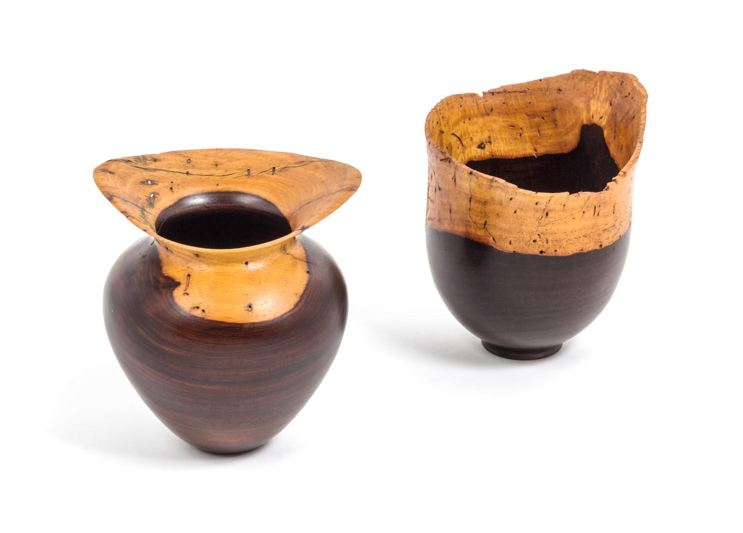 American, SECOND HALF 20TH CENTURY, a set of two carved wood vessels
