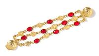 A Gianni Versace Medusa Triple Strand Bracelet, 6.5" X 1".