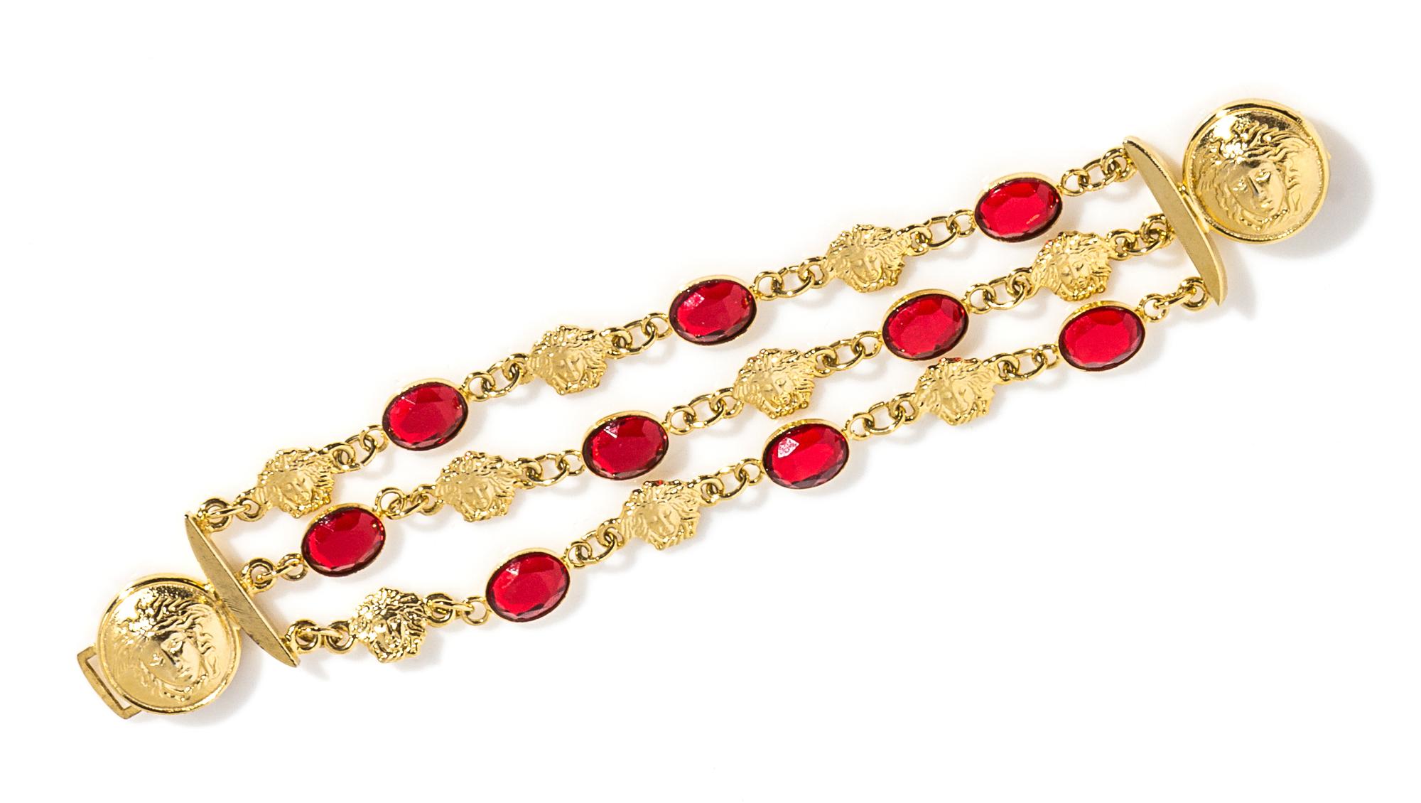 A Gianni Versace Medusa Triple Strand Bracelet, 6.5" X 1".