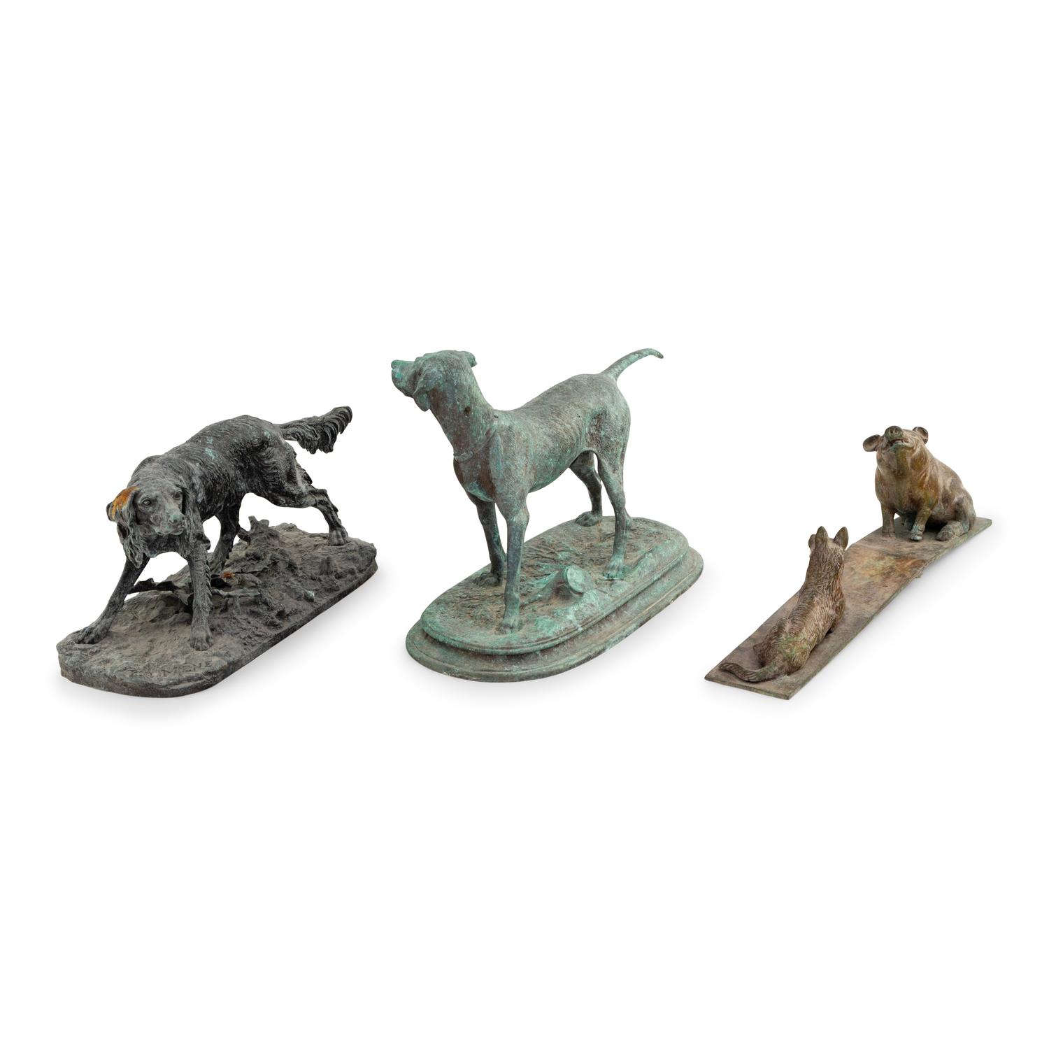 Two Bronze Hound Sculptures After PJ Mene