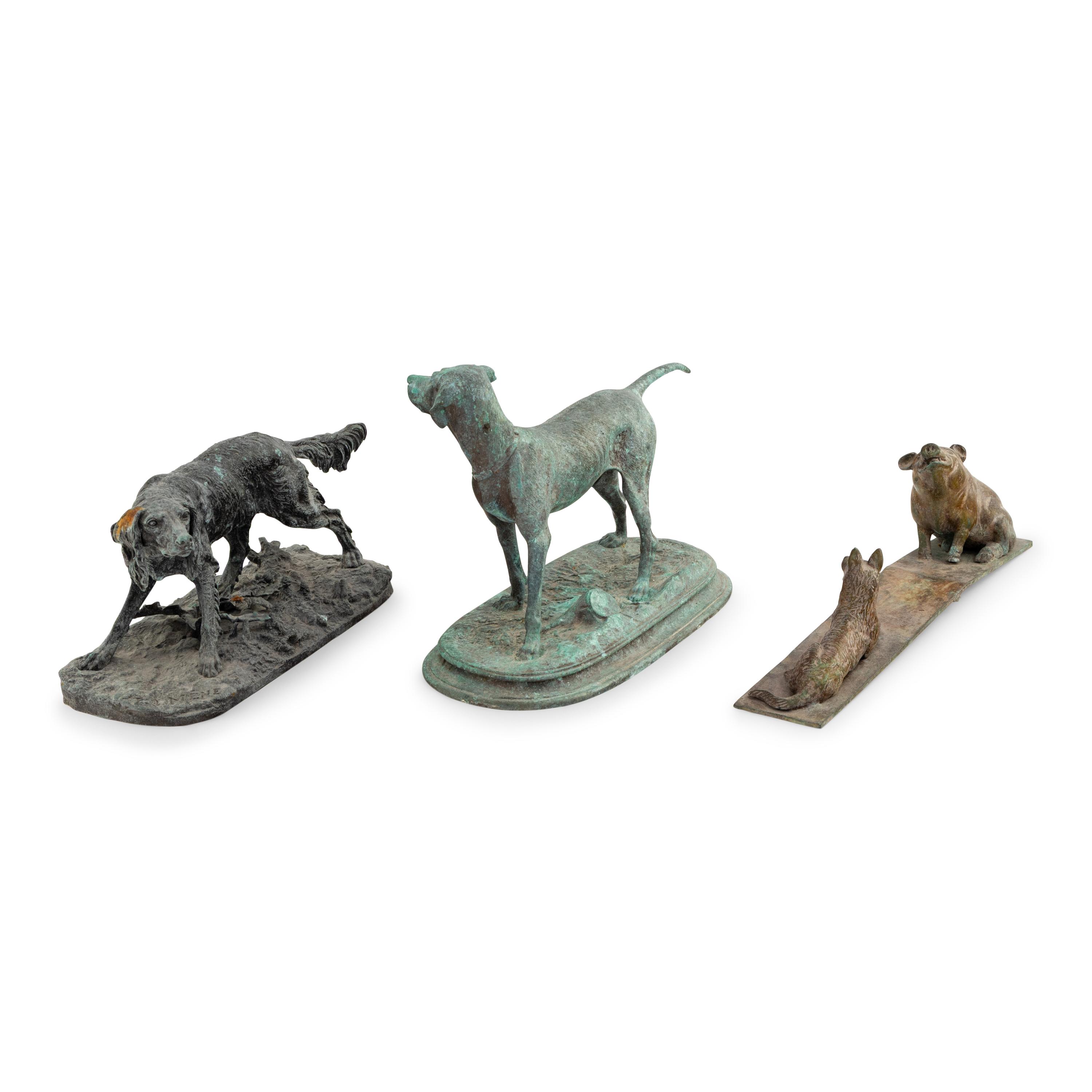Two Bronze Hound Sculptures After PJ Mene