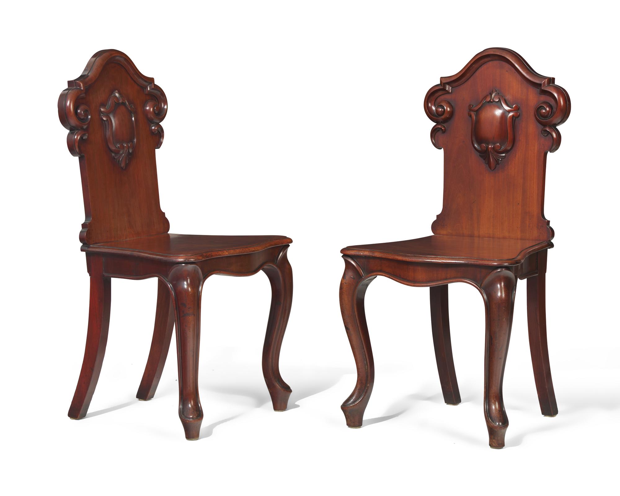 A pair of Victorian mahogany hall chairs, circa 1850