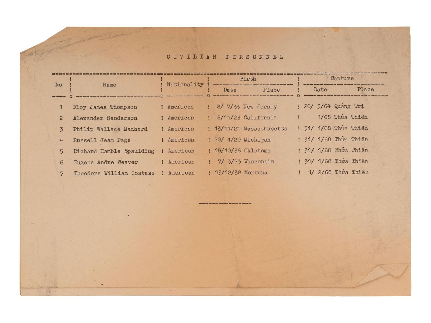 [VIETNAM WAR] - [WOMEN]. Vietnam War-era papers of Pulitzer Prize-winning combat journalist Tracy A. Wood (1943-2020), including documents related to the 1973 release of American POWs in Hanoi.