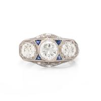 ART DECO, DIAMOND AND SYNTHETIC SAPPHIRE RING