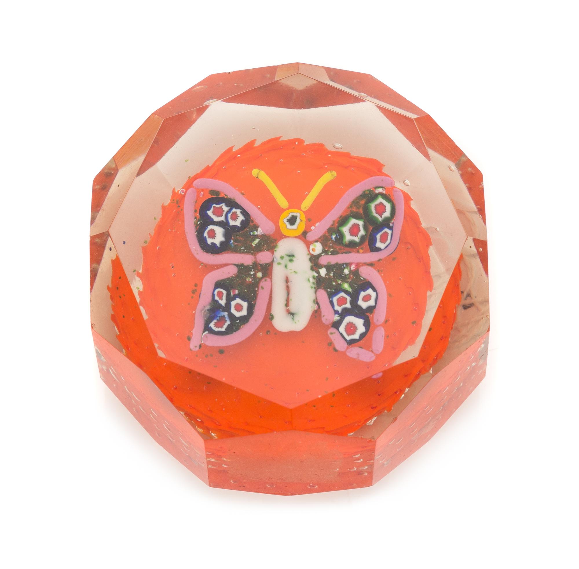 A Millefiori Glass Butterfly Paperweight Diameter 3 1/4 inches