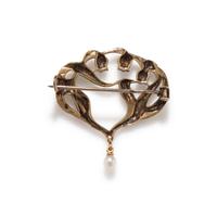 FRENCH, ART NOUVEAU, ENAMEL AND PEARL BROOCH