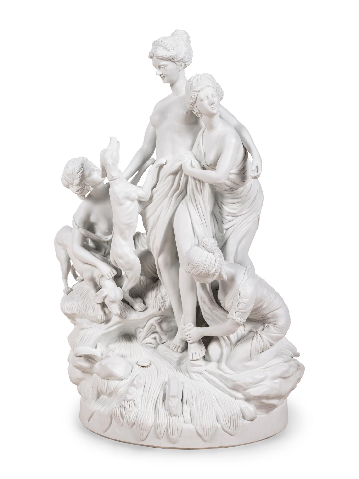 A Sèvres Style Bisque Porcelain Group Depicting the Bath of Diana