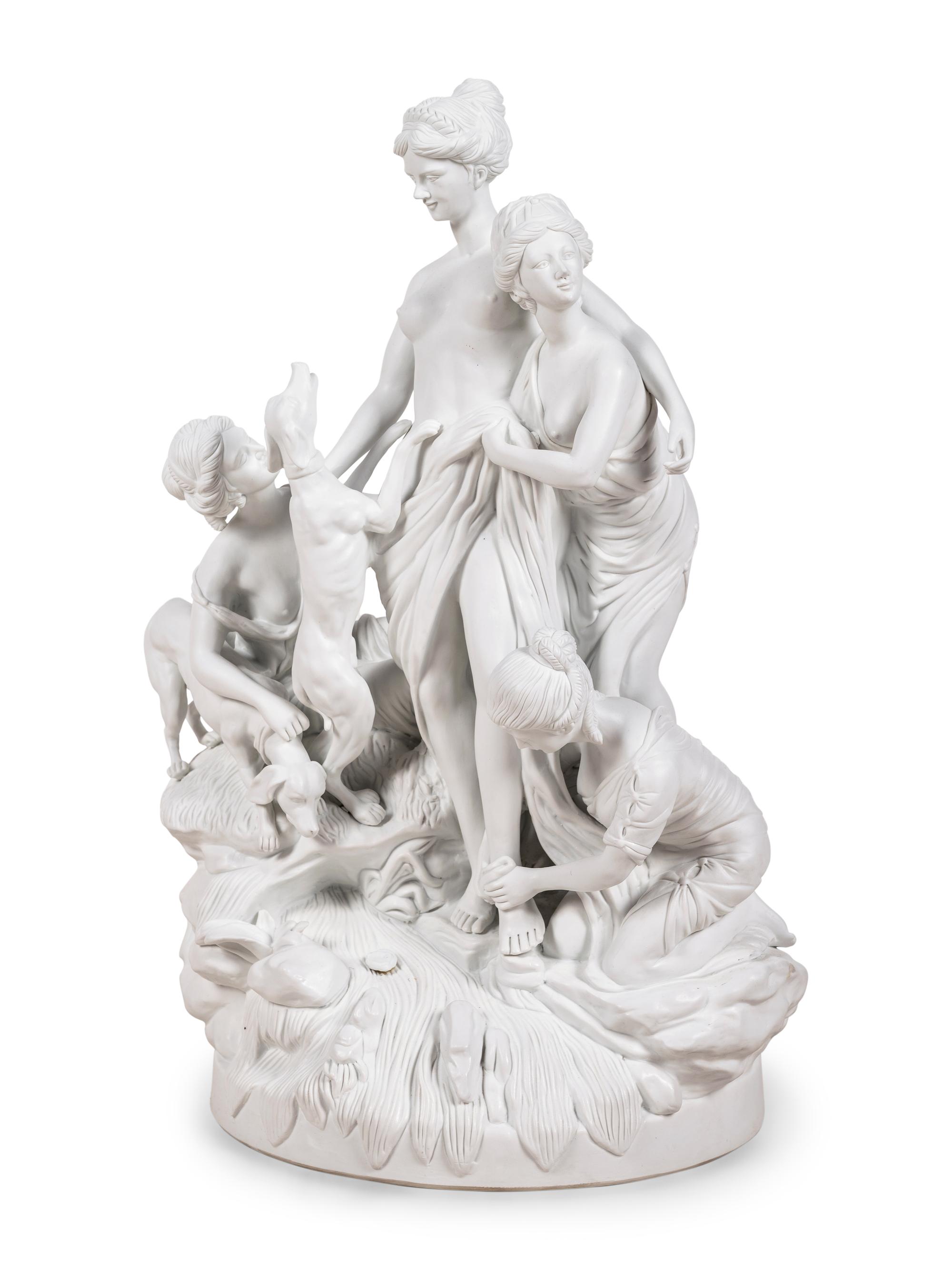 A Sèvres Style Bisque Porcelain Group Depicting the Bath of Diana