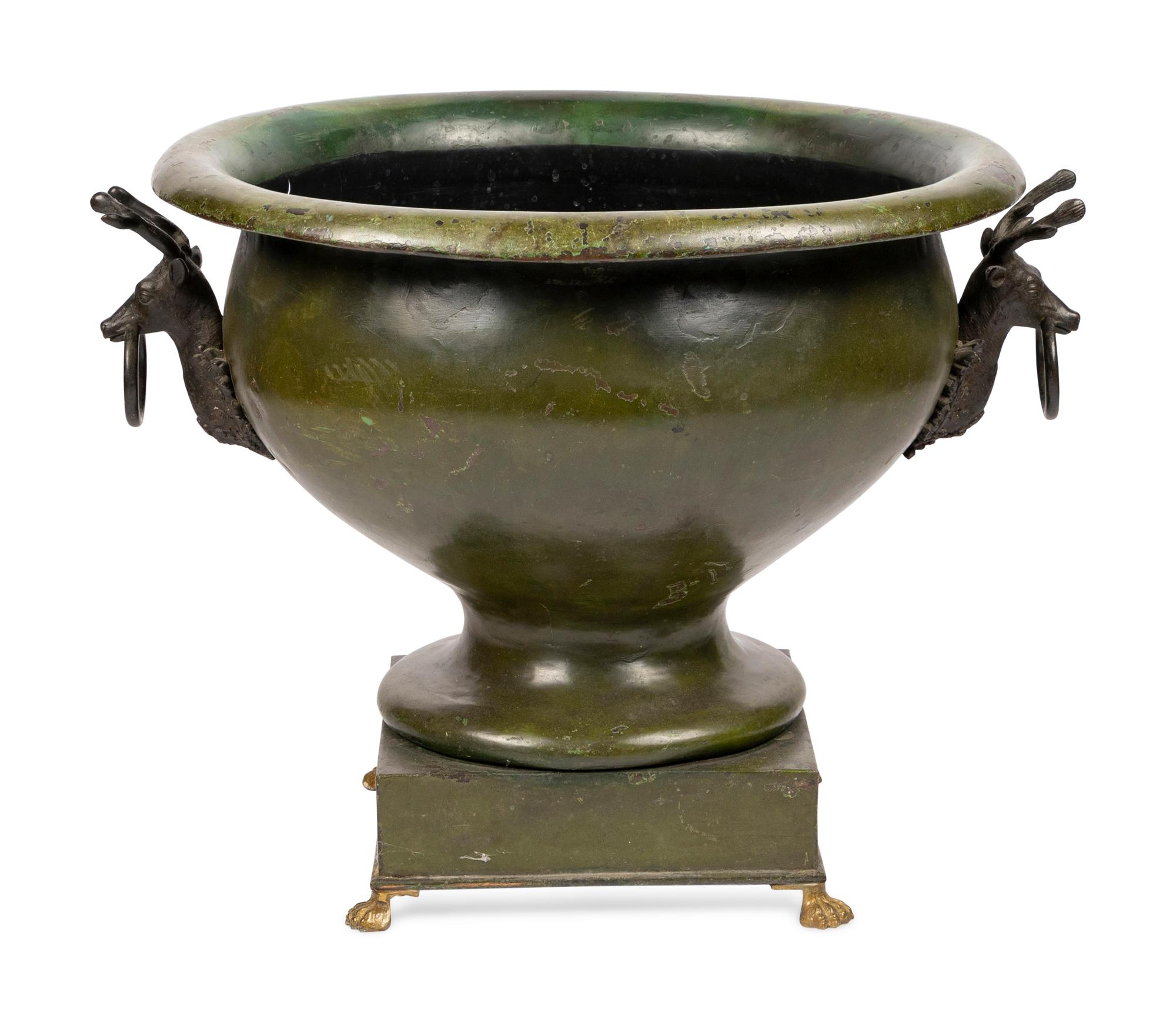 A Continental Green Tole Jardinière