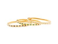 SCHLUGER, YELLOW GOLD, DIAMOND AND GEMSTONE BANGLE SET