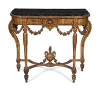A Louis XVI Style Marble Top Giltwood Console Table