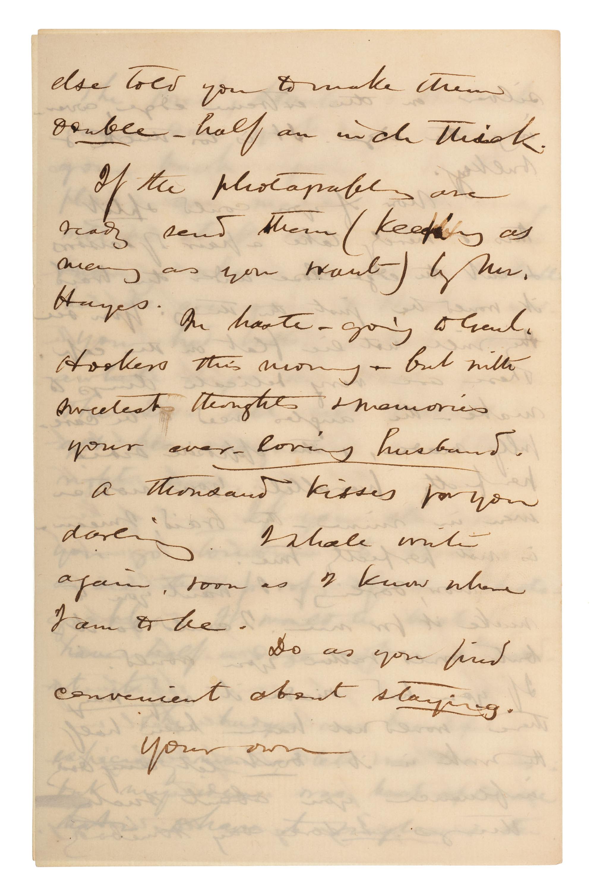 CHAMBERLAIN, Joshua (1828-1914). Autograph letter to his wife Fanny in which he discusses the corps badges made for him by Fanny and the family's housekeeper. N.p., [9 April 1863].