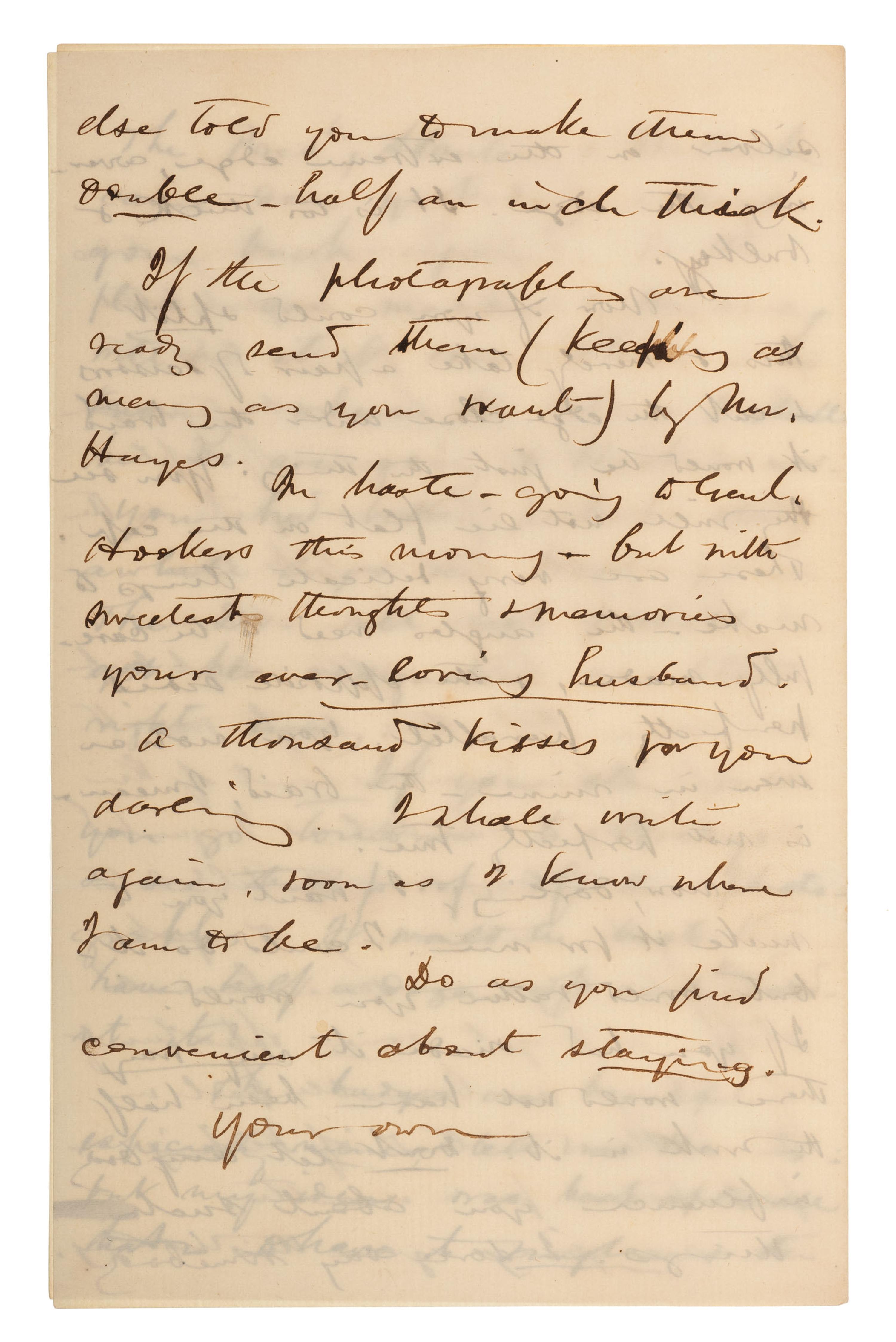 CHAMBERLAIN, Joshua (1828-1914). Autograph letter to his wife Fanny in which he discusses the corps badges made for him by Fanny and the family's housekeeper. N.p., [9 April 1863].