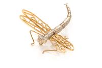 BICOLOR GOLD AND DIAMOND DRAGONFLY BROOCH