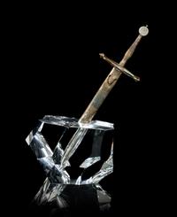 A Steuben Glass, Sterling Silver and 18 Karat Yellow Gold Paperweight, Height 8 1/8 inches.