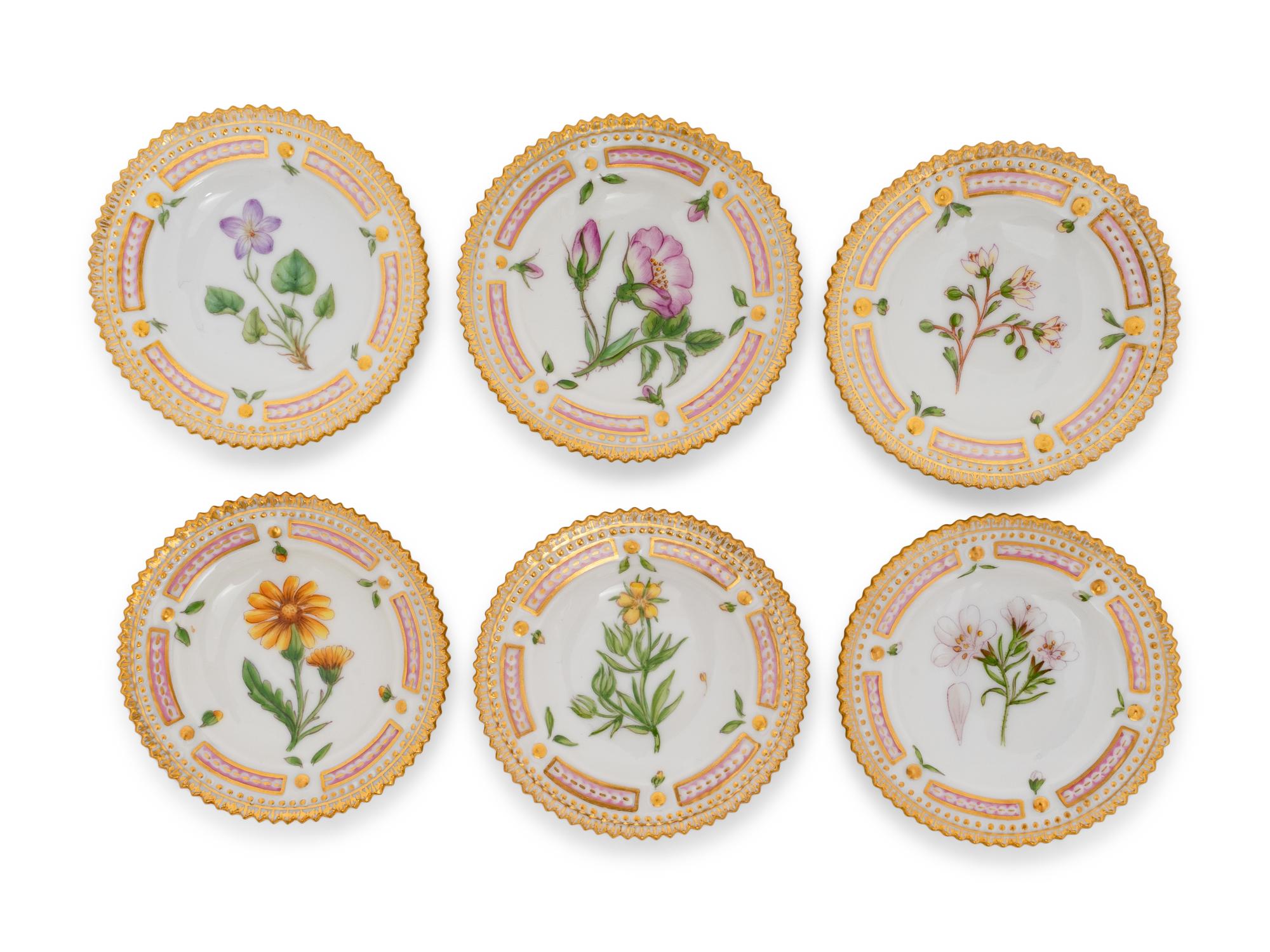 A Set of Six Royal Copenhagen Flora Danica Butter Pats