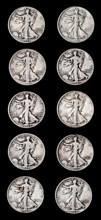 A Collection of Twenty-Eight United States Walking Liberty 50c Coins