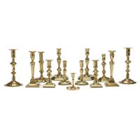 Group of fifteen brass candlesticks English and Dutch, 17th-19th century