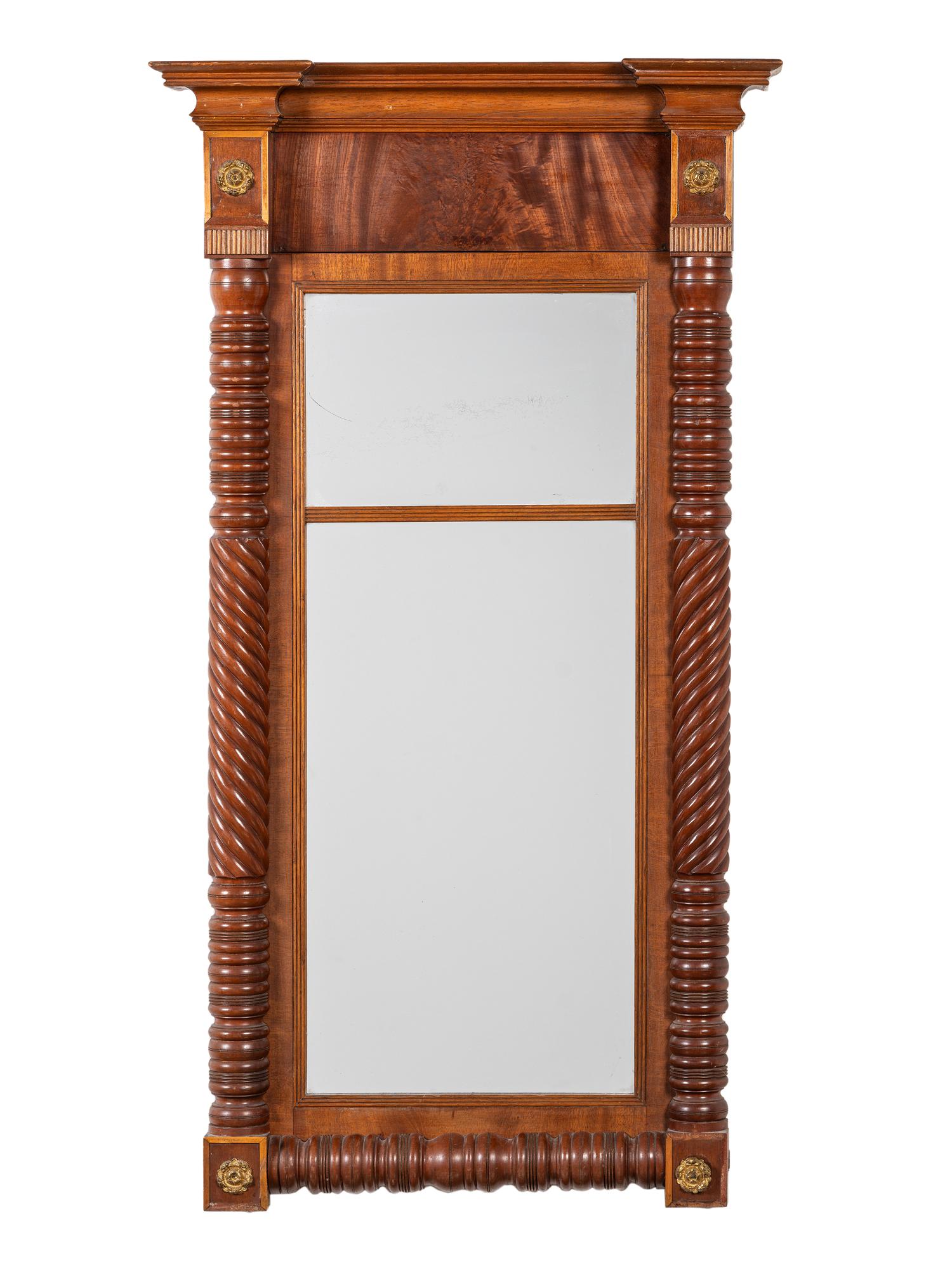 A Federal Style Turned Mahogany Mirror
