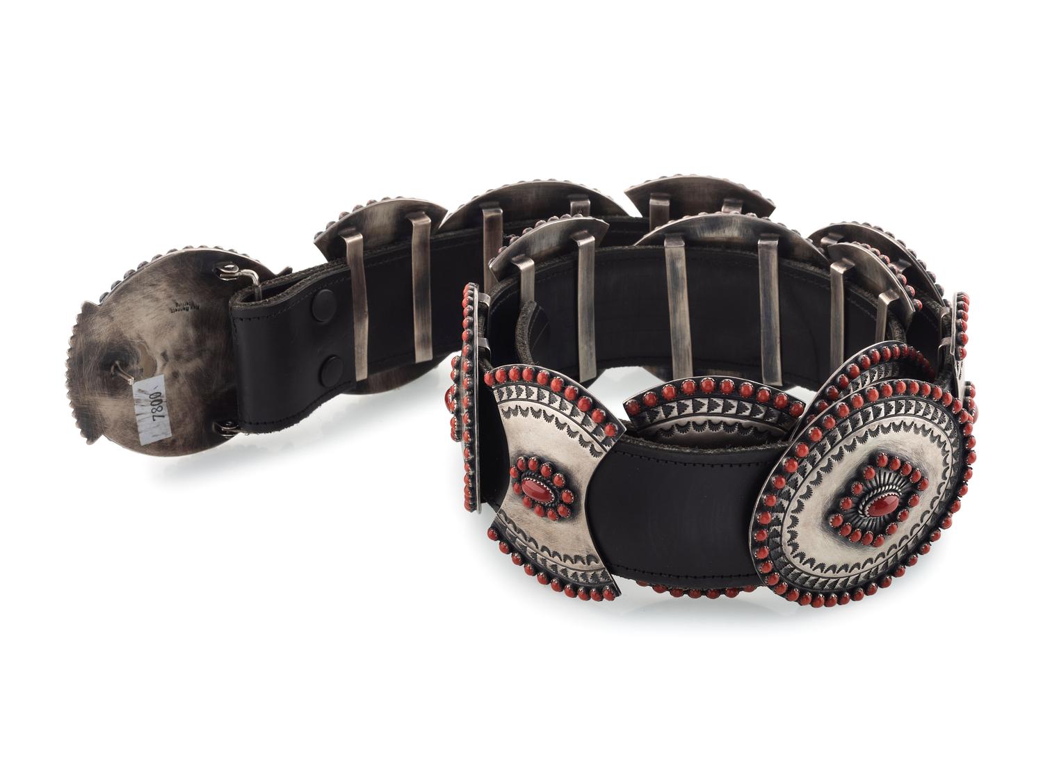 Sterling Silver and Coral Cluster Conch Belt