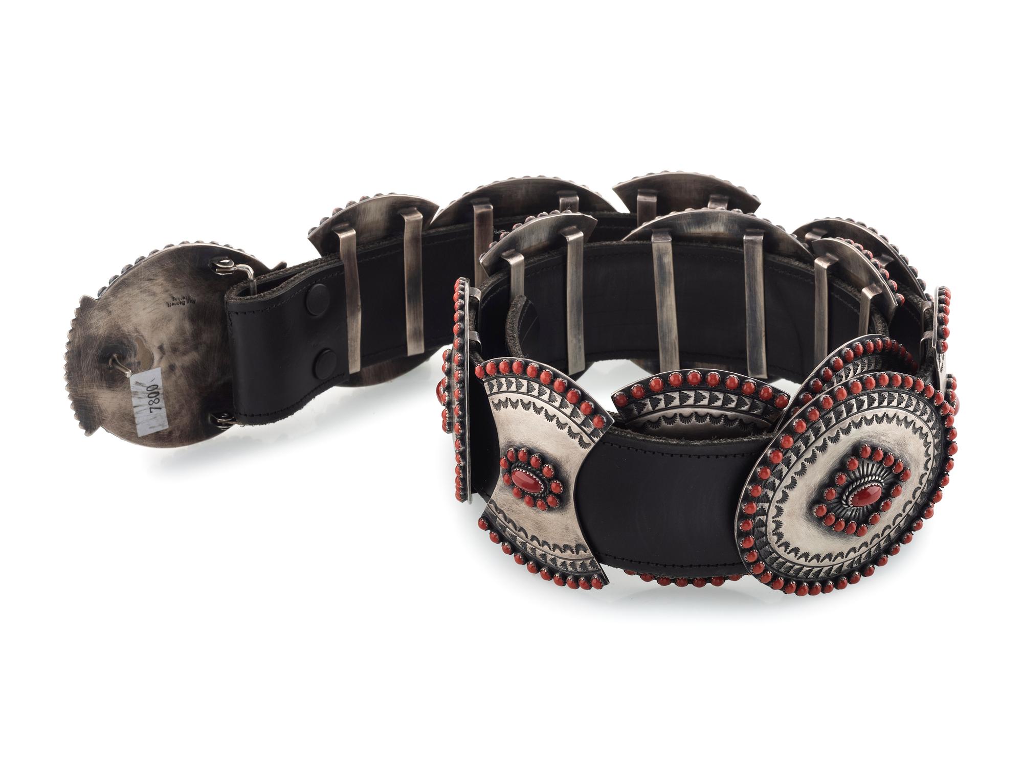 Sterling Silver and Coral Cluster Conch Belt