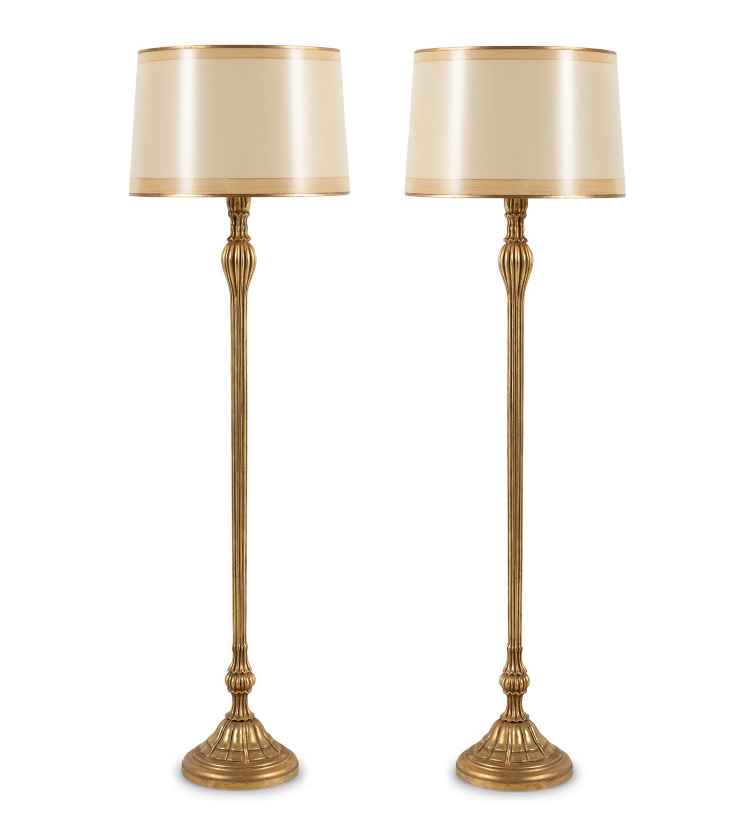 A Pair of Ebanista Emelio Giltwood Floor Lamps