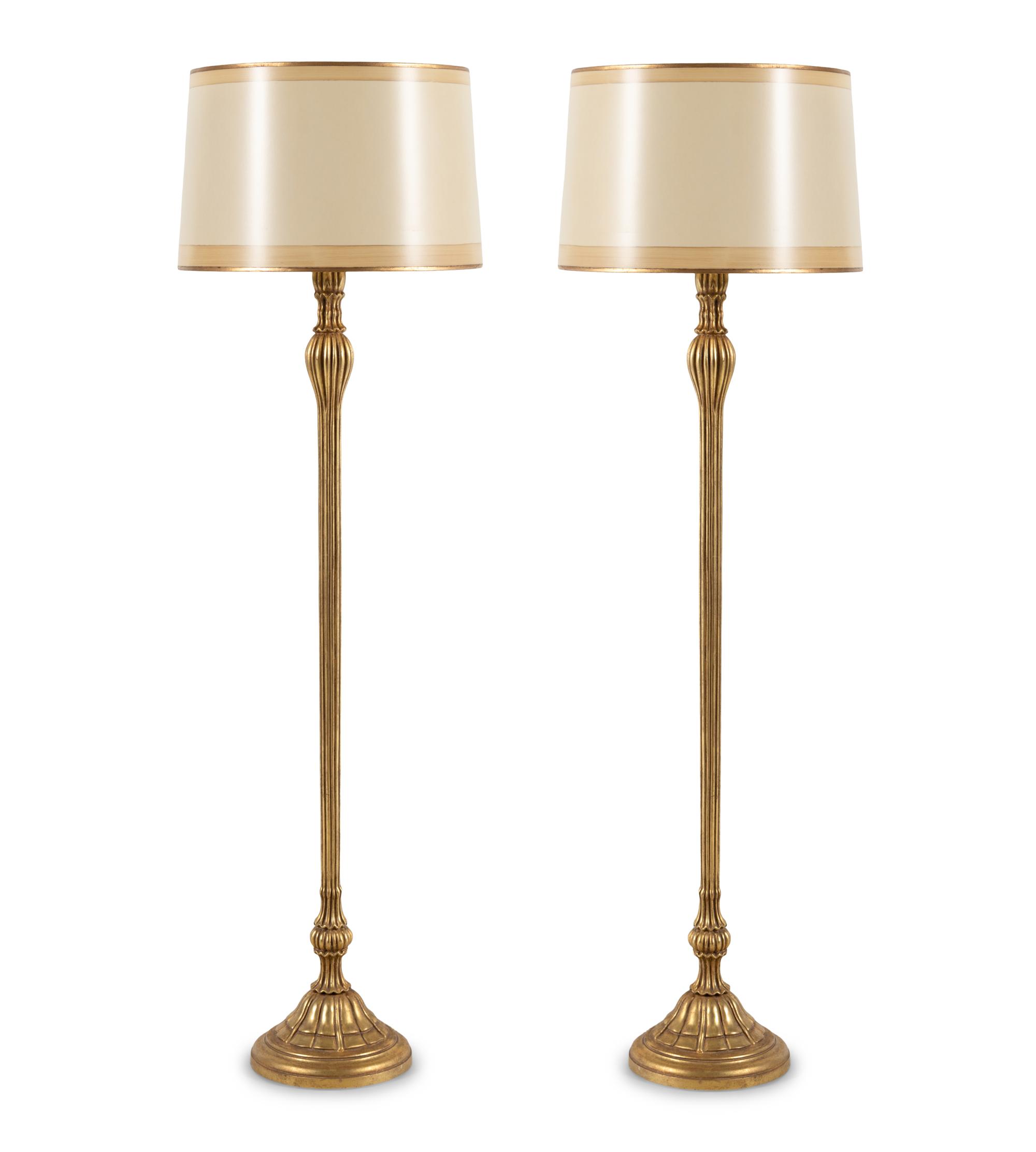 A Pair of Ebanista Emelio Giltwood Floor Lamps