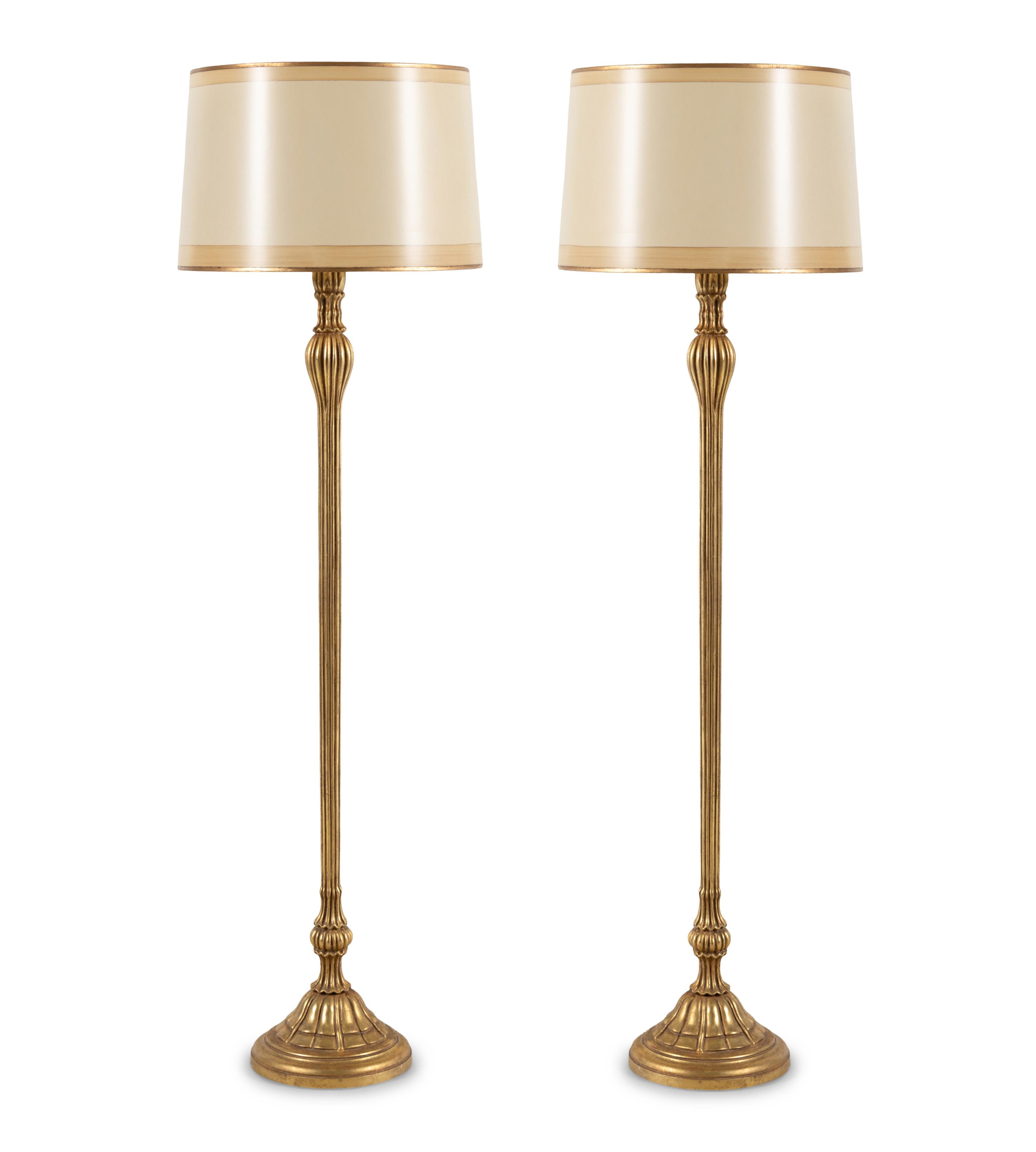 A Pair of Ebanista Emelio Giltwood Floor Lamps