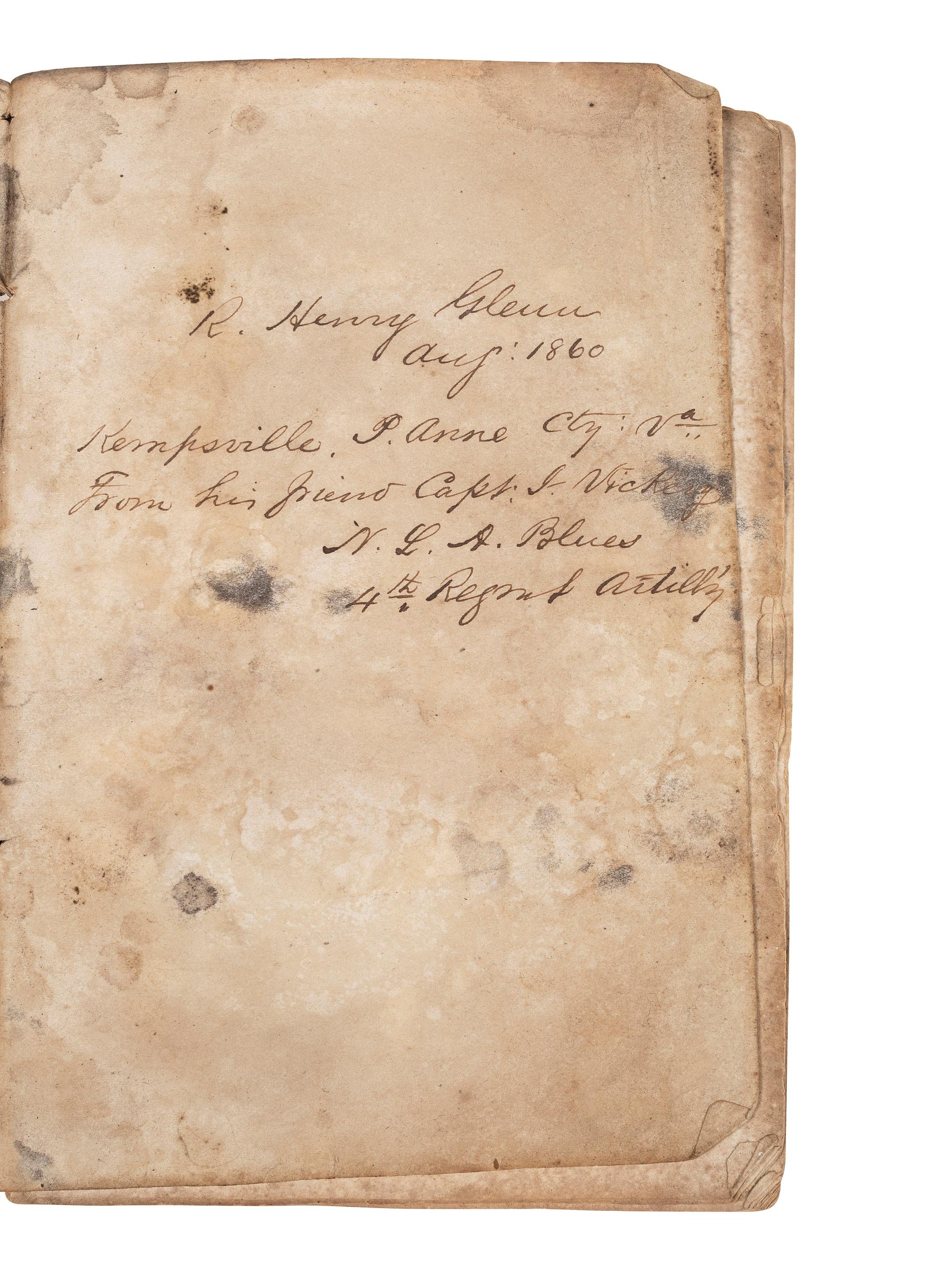 [CIVIL WAR]. [LEE, James Kendall]. The Volunteer's Hand Book. Richmond, VA: West & Johnston, 1860. Unrecorded early printing.