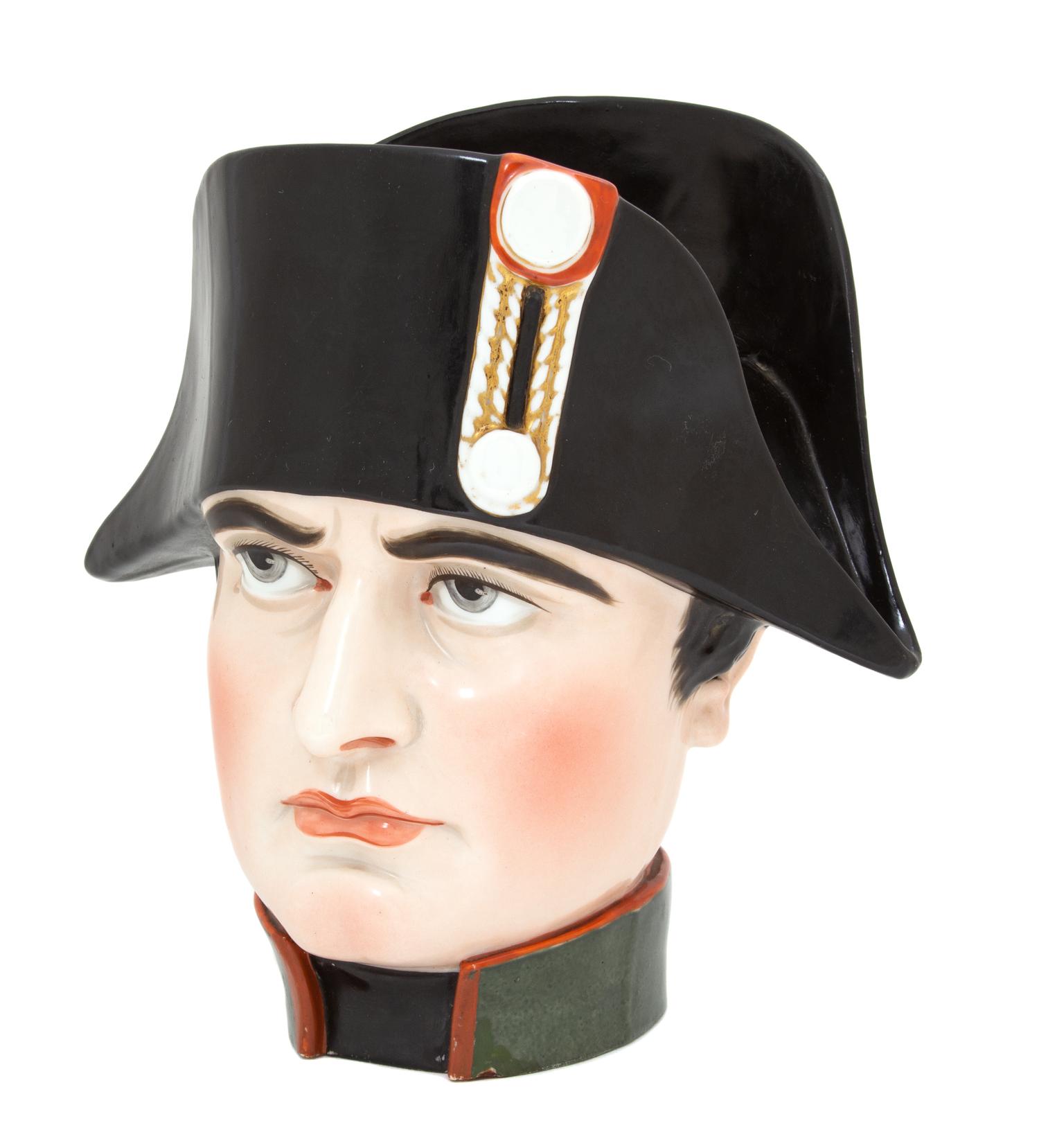 A Large Polychromed Porcleain Napoleon Head Tobacco Jar Height 7 1/2 inches. — 19TH CENTURY