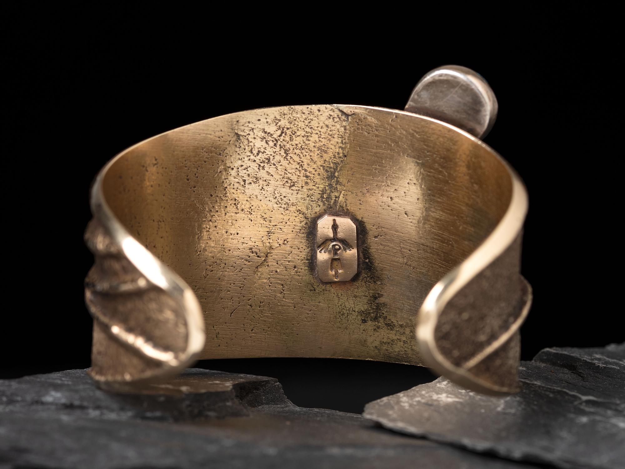 Tufa Cast 14K Gold and Lander Blue Turquoise Cuff Bracelet