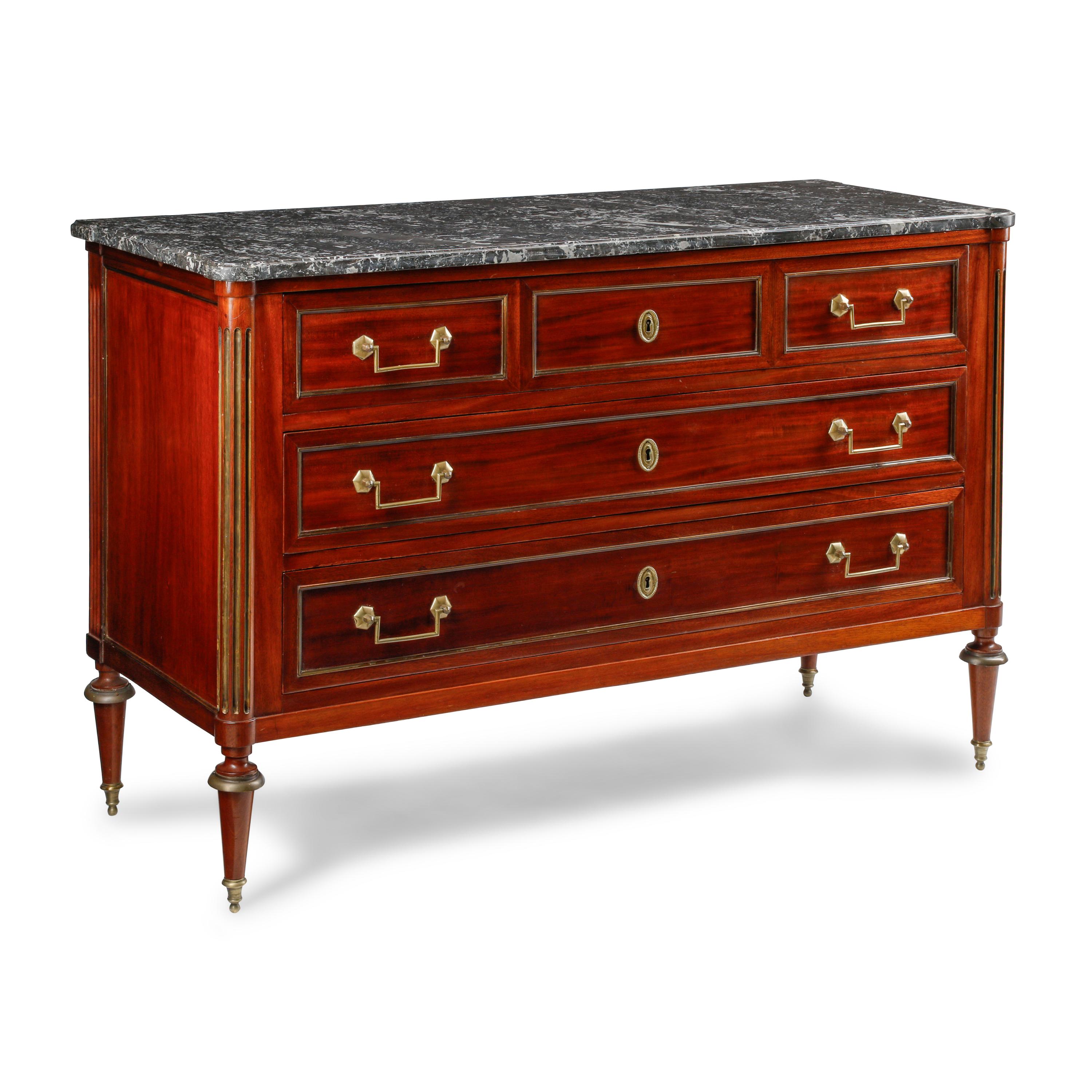 A Directoire Brass Mounted Mahogany and Marble-Top Commode