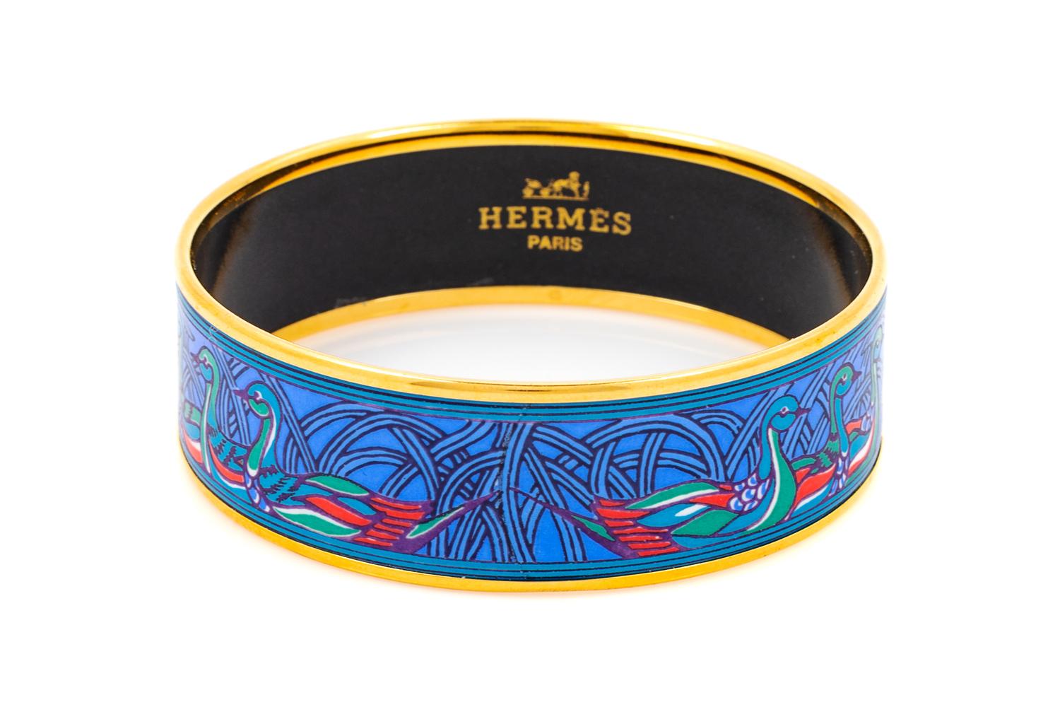 An Hermès Blue 65mm Enamel Bangle, 2.5" diameter, .75" W