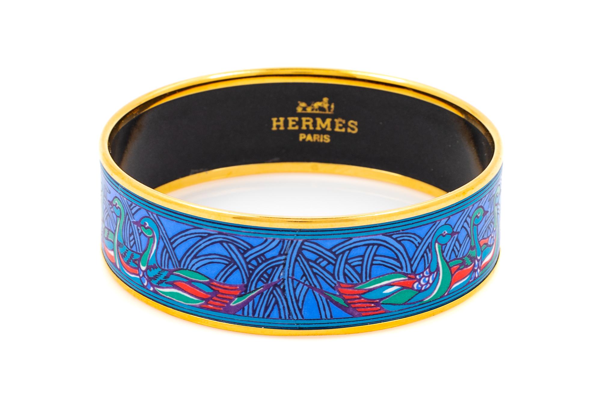 An Hermès Blue 65mm Enamel Bangle, 2.5" diameter, .75" W