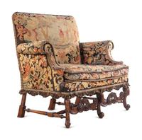 A William and Mary Style Needlepoint-Upholstered Carved Walnut Settee