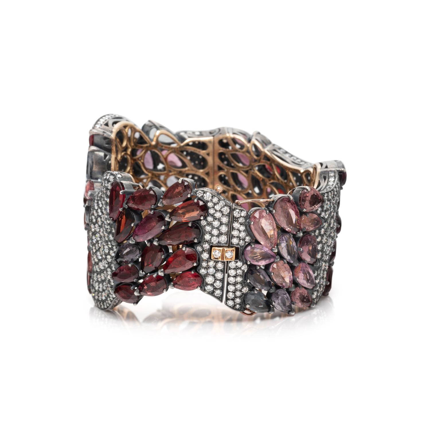 LUZ CAMINO, DIAMOND, AMETHYST AND GARNET CUFF BRACELET