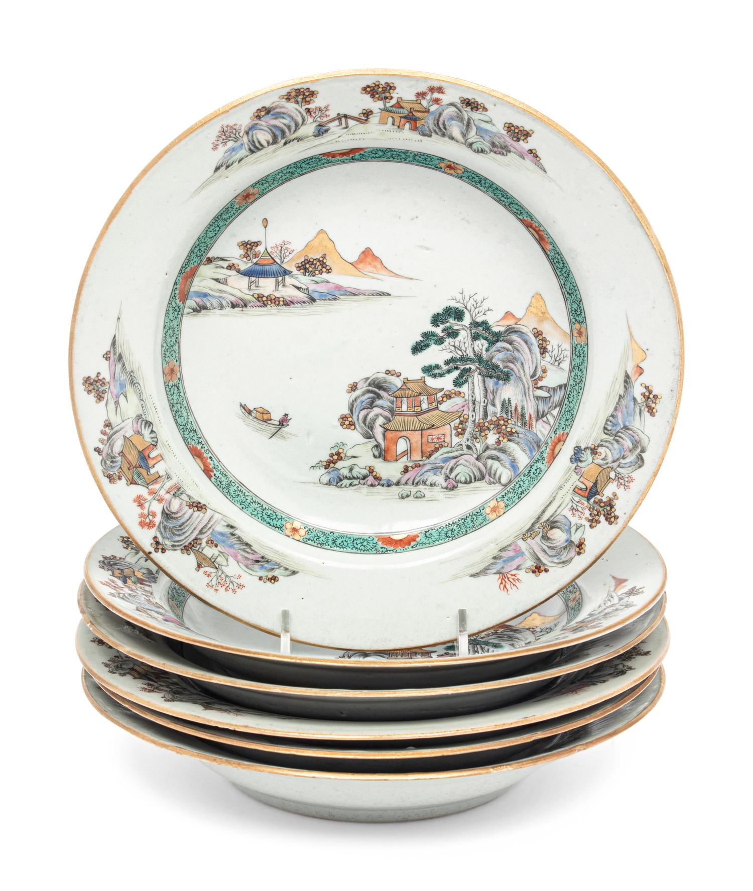 A Set of Six Chinese Export Porcelain Soup Plates