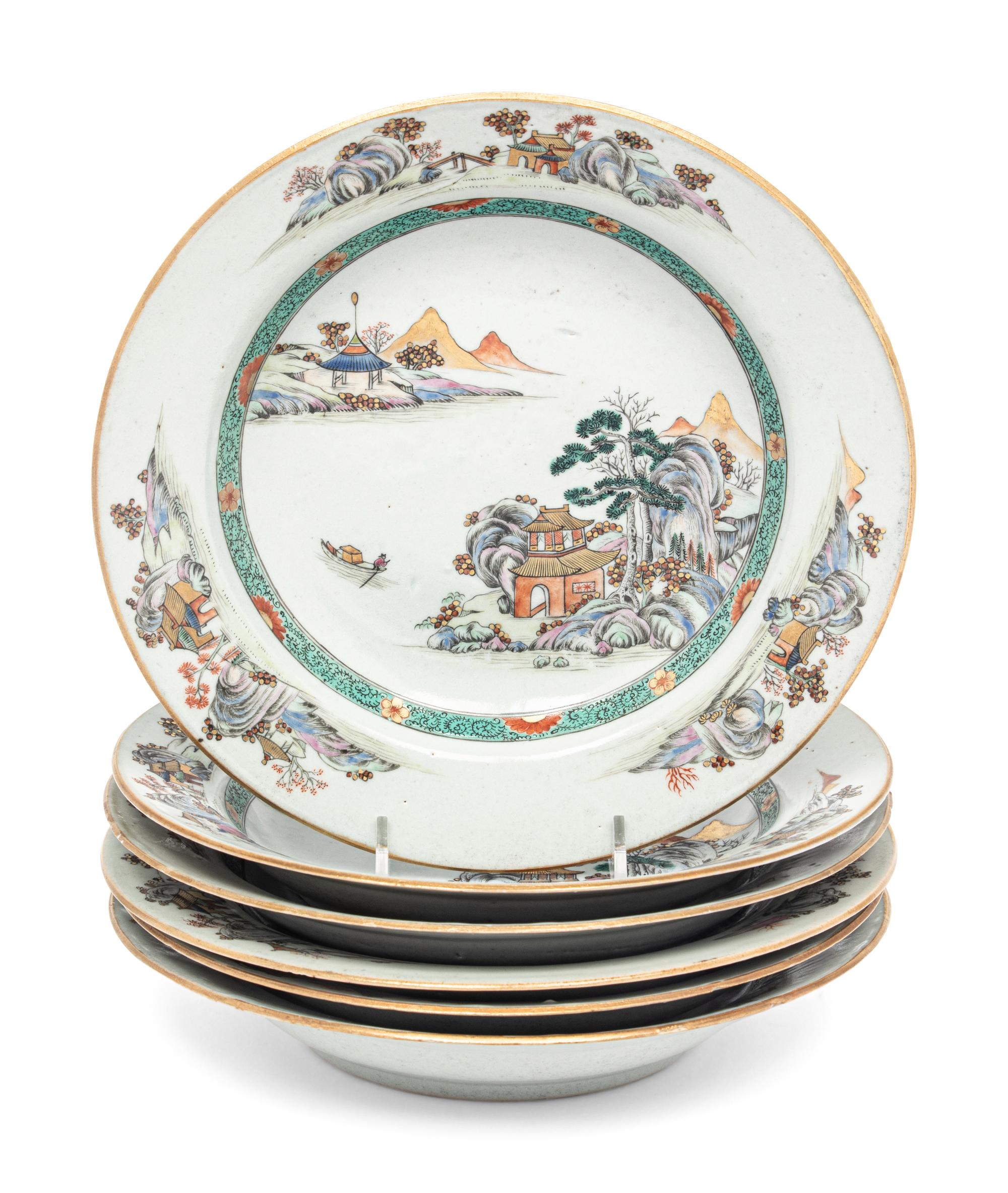 A Set of Six Chinese Export Porcelain Soup Plates