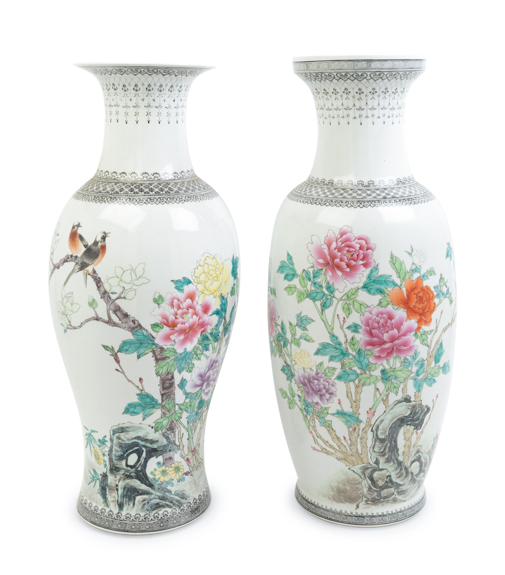 Two Chinese Famille Rose Porcelain Baluster Vases