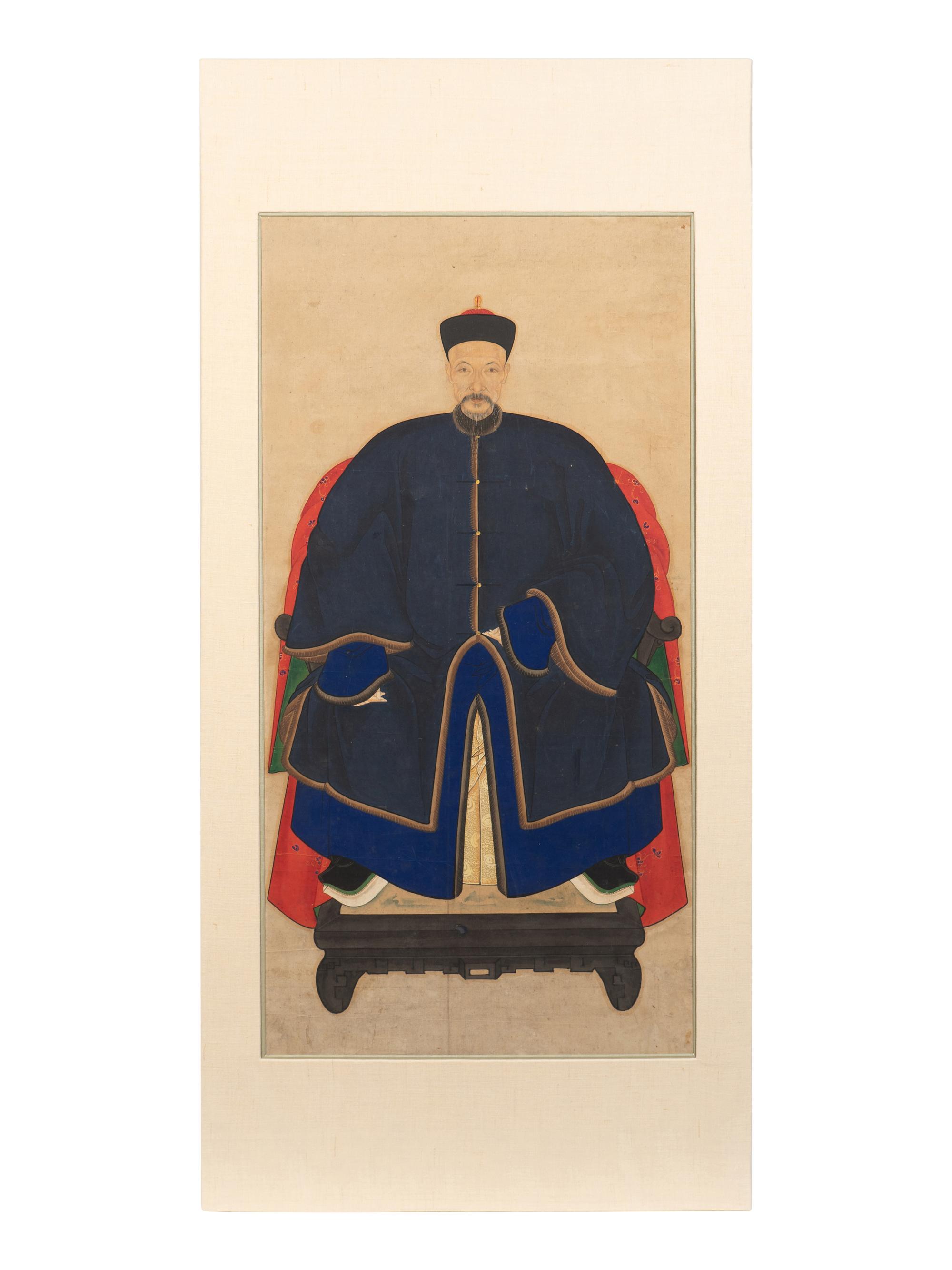 A Pair of Chinese Ancestor Portraits — 19TH CENTURY