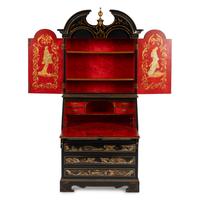 A Georgian Style Black and Gilt-Japanned Bureau Cabinet