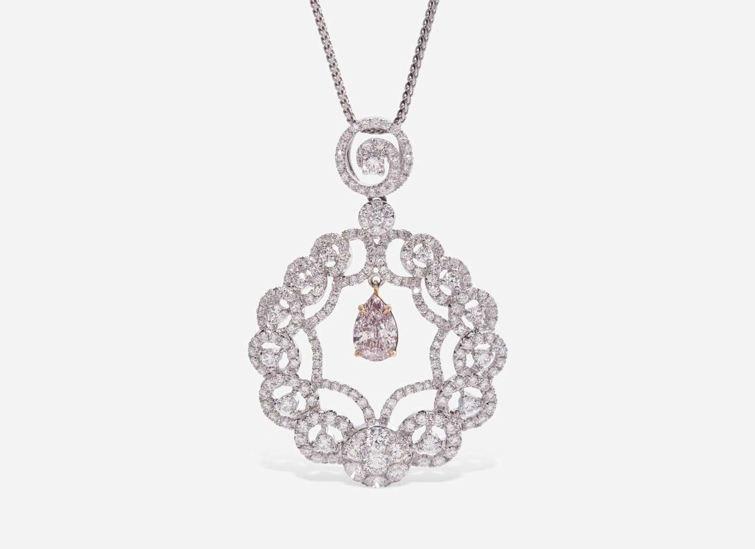 An 18K White and Rose Gold Diamond and Pink Diamond Necklace