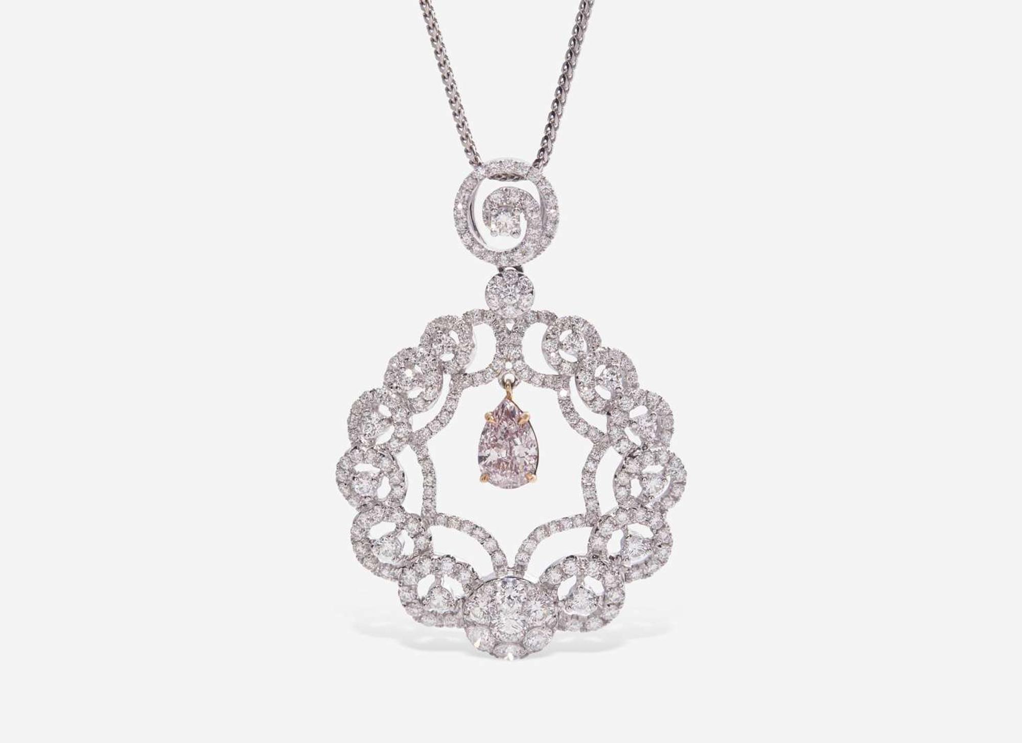 An 18K White and Rose Gold Diamond and Pink Diamond Necklace