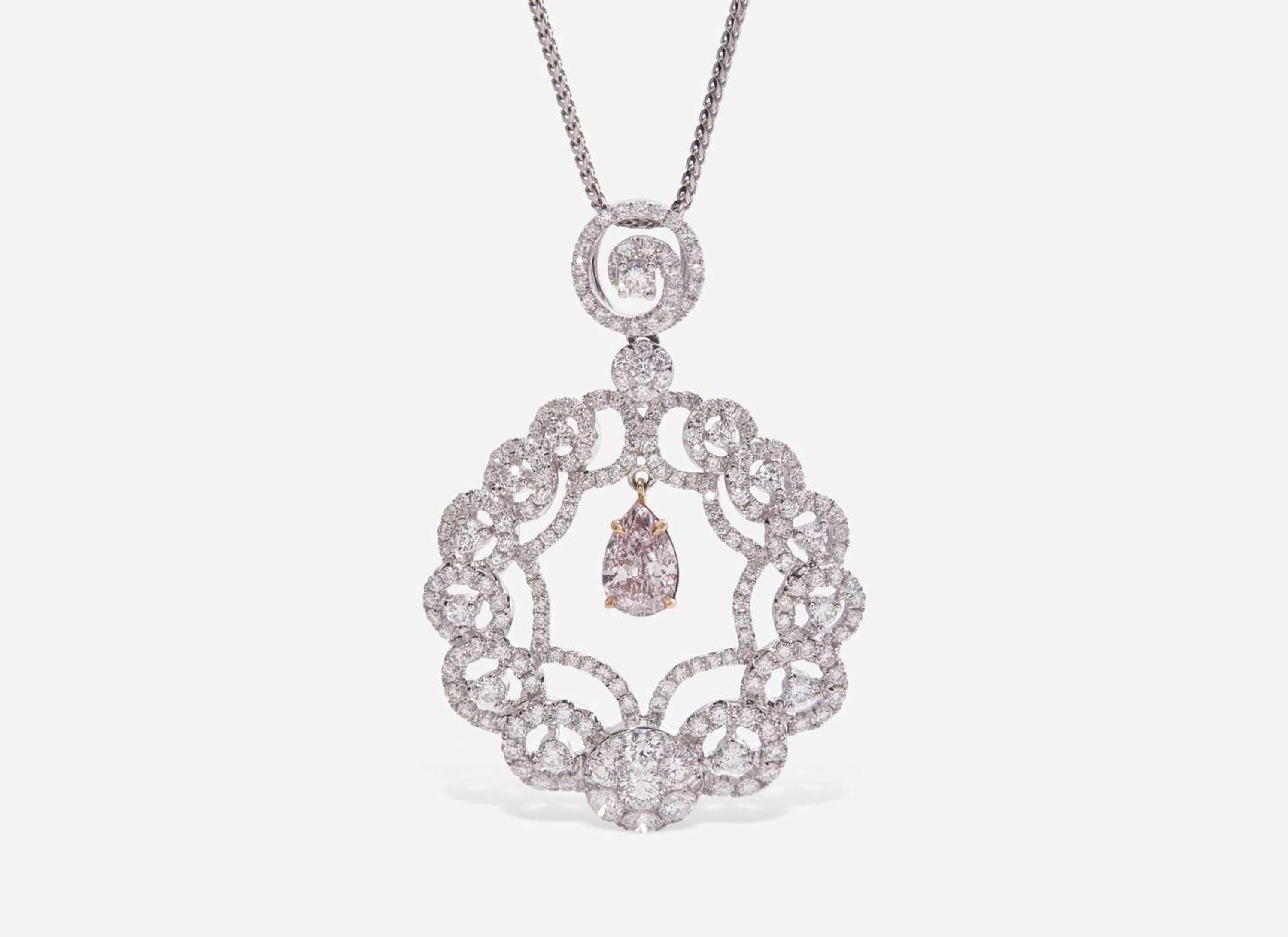 An 18K White and Rose Gold Diamond and Pink Diamond Necklace