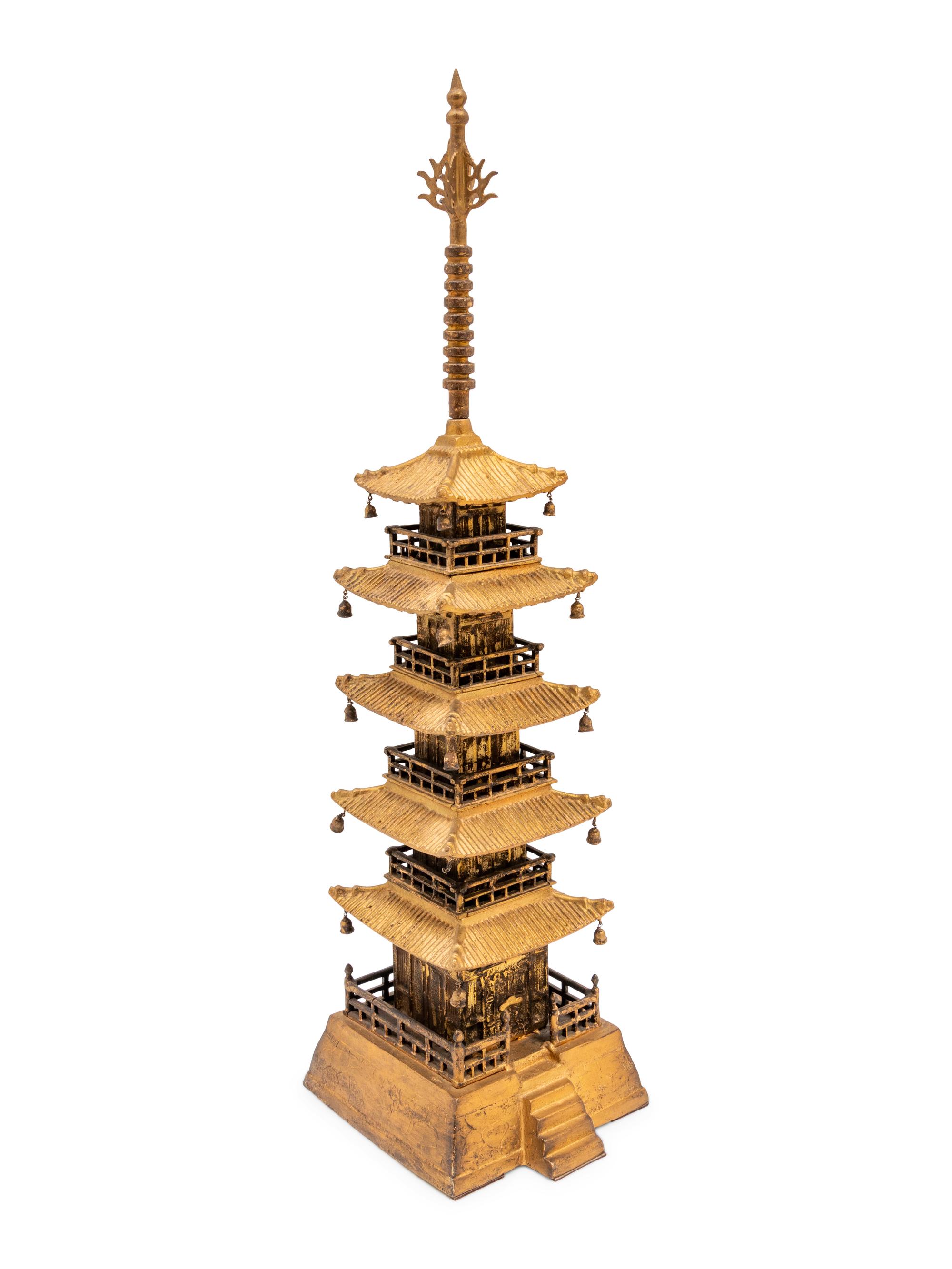 A Chinese Gilt-Metal Model of a Pagoda