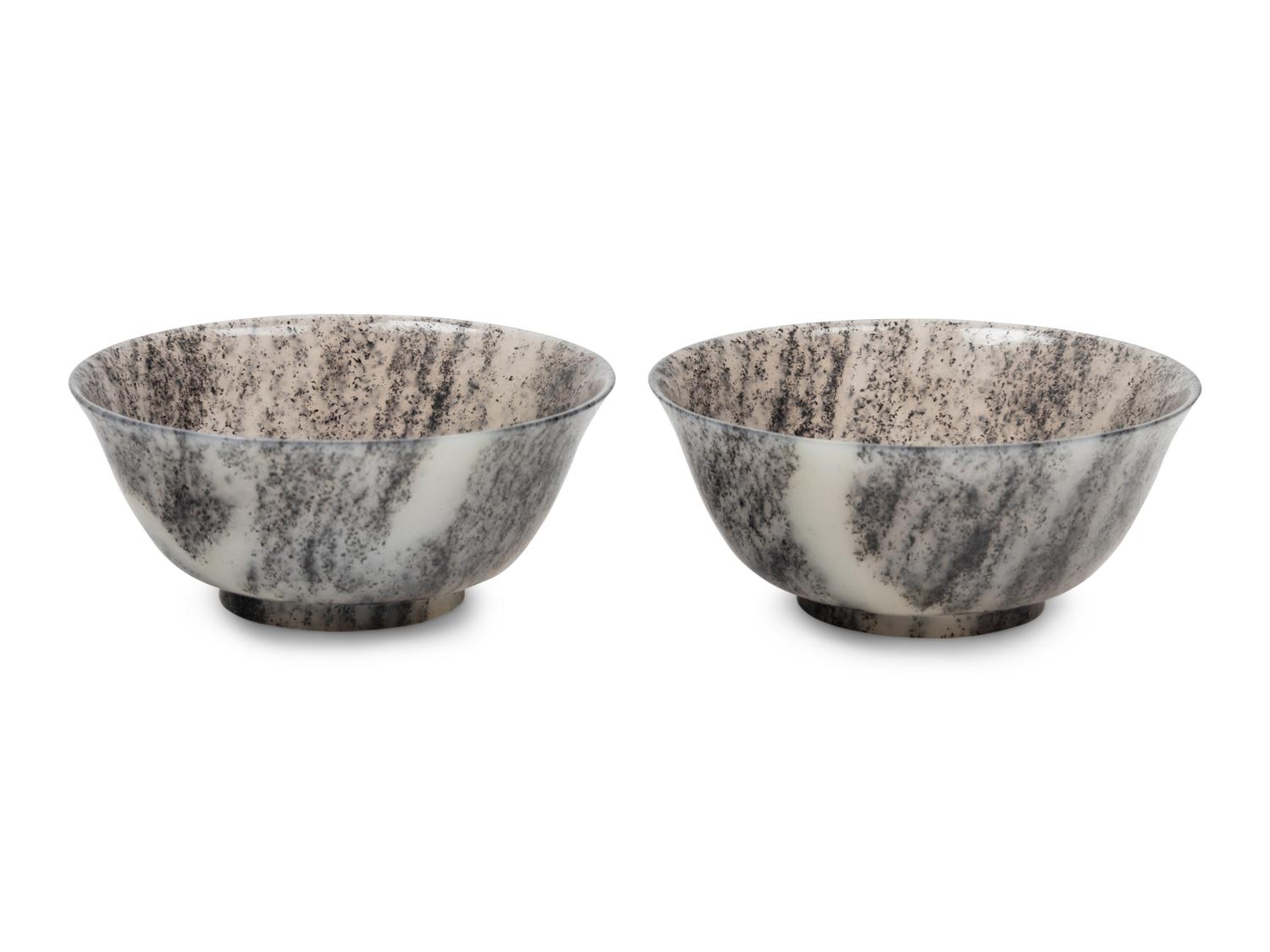 A Pair of Grey and White Jade Bowls