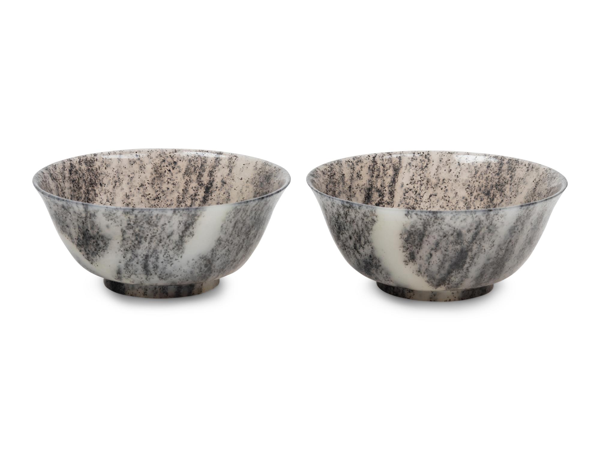 A Pair of Grey and White Jade Bowls