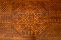 A Fine Tramp Art Parquetry Library Table and Book, Tramp Art: One Notch at a Time by Clifford Wallach
