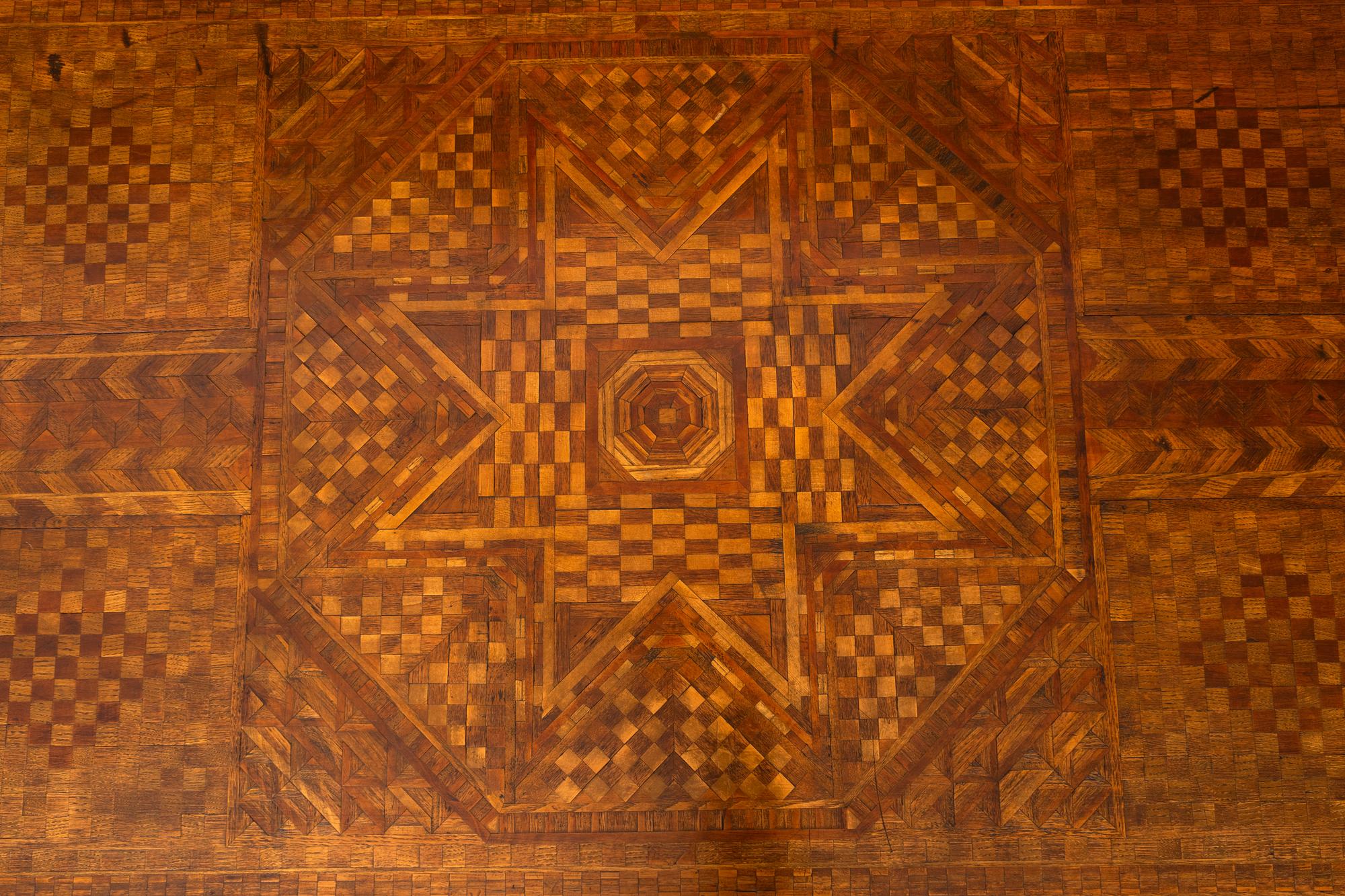 A Fine Tramp Art Parquetry Library Table and Book, Tramp Art: One Notch at a Time by Clifford Wallach